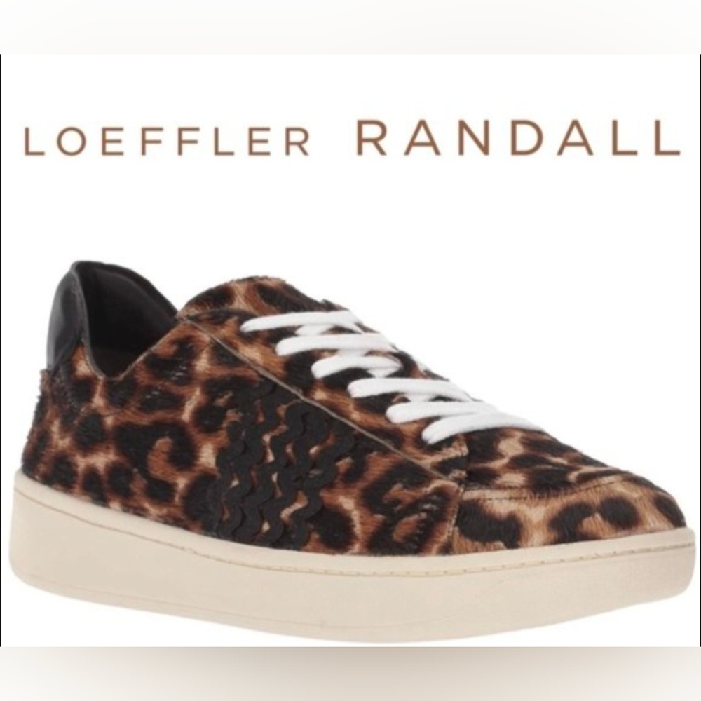 Loeffler Randall Elliot sneakers Lace Up Low Top Leopard Print Pony Hair Size 9M